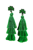 BH012480-9, Green St. Patricks Day Beaded Layered Tassel Earrings