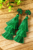 BH012480-9, Green St. Patricks Day Beaded Layered Tassel Earrings
