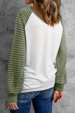 Clover Graphic Wide V Neck Striped Long Sleeve Top