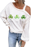 St Patrick's Day Shamrock Print Dew Shoulder Long Sleeve Top