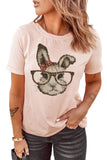 Pink Easter Mozaic Rabbit Graphic Print Short Sleeve T Shirt