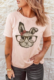Pink Easter Mozaic Rabbit Graphic Print Short Sleeve T Shirt