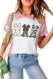LC25220019-10-S, LC25220019-10-M, LC25220019-10-L, LC25220019-10-XL, Pink Easter Rabbits Bleached Print Short Sleeve T Shirt