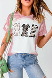 LC25220019-10-S, LC25220019-10-M, LC25220019-10-L, LC25220019-10-XL, Pink Easter Rabbits Bleached Print Short Sleeve T Shirt