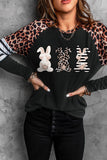 Easter Bunny Leopard Striped Splicing Long Sleeve Top