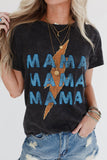 Women's Thunder MAMA Vintage Graphic Tee Casual Round Neck T Shirt