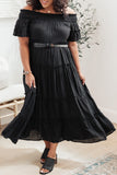 Plus Size Smocked Off Shoulder Tiered Maxi Dress with Belt