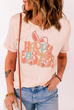 LC25220041-10-S, LC25220041-10-M, LC25220041-10-L, LC25220041-10-XL, LC25220041-10-2XL, Pink Happy Easter Bunny Graphic Print Crew Neck T Shirt
