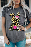 Floral Leopard Bunny Print Plus Size T Shirt