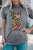 Grey Floral Leopard Bunny Print Plus Size T Shirt