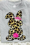 Grey Floral Leopard Bunny Print Plus Size T Shirt