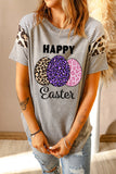 Grey Easter Leopard Eggs Print Raglan Sleeves T-shirt