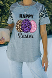 Grey Easter Leopard Eggs Print Raglan Sleeves T-shirt
