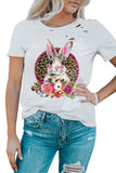 Women's Cutout Easter Bunny Graphic Distressed T Shirt