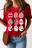 Red Multiple Easter Eggs Print Short Sleeve Tee