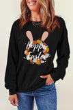 Black Happy Easter Chic Bubble Graphic Print Sweatshirt