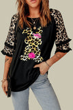 Easter Day Leopard Splicing Frilled Half Sleeve Top