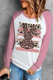 Easter Day Leopard Rabbit Graphic Contrast Splicing Sweatshirt