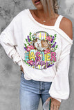 Easter Day Floral Bunny Print Cold Shoulder Graphic Sweatshirt