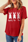 Red Happy Hip Hop Easter Rabbit Printed T-shirt