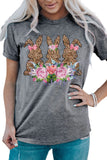 Oversized Leopard Floral Easter Rabbit Graphic T-shirt