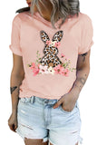 Women's Floral Leopard Bunny Print Rolled Sleeve T Shirt