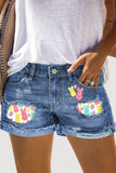 Blue Easter Day Ripped Rolled Mouth High Waisted Shorts