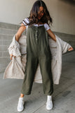 LC6411905-9-S, LC6411905-9-M, LC6411905-9-L, LC6411905-9-XL, Green Spaghetti Straps Crinkle Henley Jumpsuit 