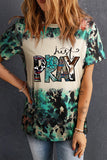 LC25220640-20-S, LC25220640-20-M, LC25220640-20-L, LC25220640-20-XL, Leopard Just Pray Western Pattern Bleached Short Sleeve T Shirt