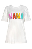 White MAMA Print Oversized Crew Neck Boyfriend T Shirt