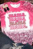 Women's Leopard Bleach Dye Mama Print Crew Neck T Shirt