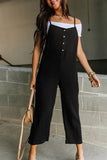 Spaghetti Straps Button Front Crinkle Henley Jumpsuit