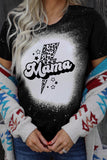 Mama Leopard Lightning Print Tee Bleach Graphic Crewneck T Shirt