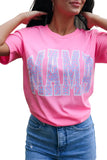 MAMA Leopard Print O-neck Short Sleeve Pink T Shirt