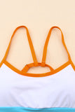 LC433609-14-XS, LC433609-14-S, LC433609-14-M, LC433609-14-L, LC433609-14-XL, Orange Color Block Spaghetti Strap High Waist Bikini Swimsuit