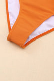 LC433609-14-XS, LC433609-14-S, LC433609-14-M, LC433609-14-L, LC433609-14-XL, Orange Color Block Spaghetti Strap High Waist Bikini Swimsuit