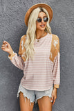 Striped Floral Splicing Lantern Sleeve Top