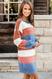 Lantern Sleeve Color Block Sweater Dress