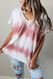 Relaxed Wide V Neck Tie Dye Loose Shirt
