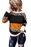 Women's Leopard Color Block Drawstring Thin Knit Sweater