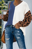 Women's Black and White Leopard Patchwork Contrast Color Sweater