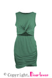 Solid Color Ruched Cut Out Waist Bodycon Dress