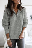 Women's Quarter Zip Collar Knitted Sweater Loose Fit Cozy Pullovers