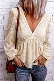 Lace V Neck Bubble Sleeves Flowy Blouse