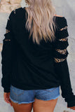 Sunflower Graphic  Ripped Sleeve Serape Leopard Sweatshirt