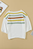 Top in maglia bianca con stampa a righe multicolori