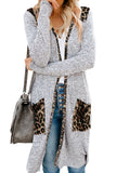 Cardigan lungo a righe con patchwork leopardato da donna con tasche