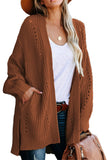 Women Drop Sleeve Cable Knit Holes Sweater Cardigan with Slits