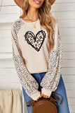 Women's Bubble Sleeves Leopard Splicing Ribbed Top