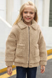Little Girls Turnover Collar Zip Up Fur Jacket